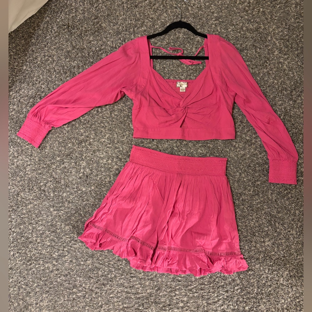 Hot pink two piece skirt set